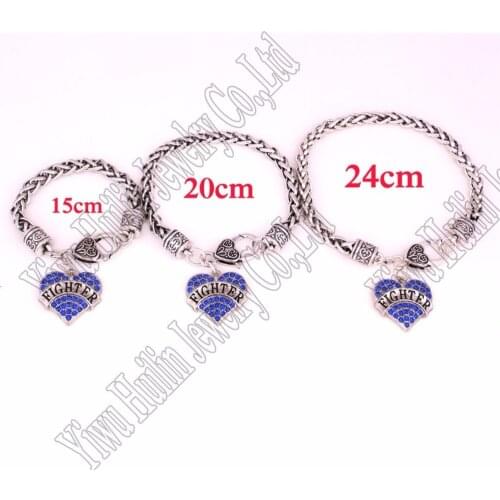Drop Shipping three kinds of length a set rhodium plated studded with sparkling crystals FIGHTER heart pendant charm bracelet