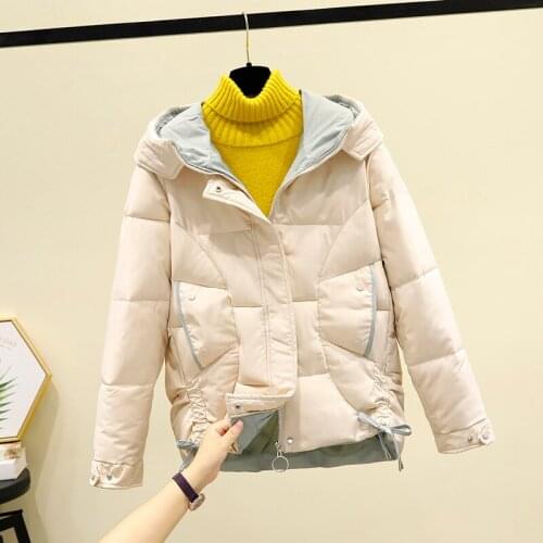 Down Cotton Coat Women Winter Korean Loose Zipper Pocket Hooded Thick Long-sleeved Straight Type Casual Padded Coat Female E310