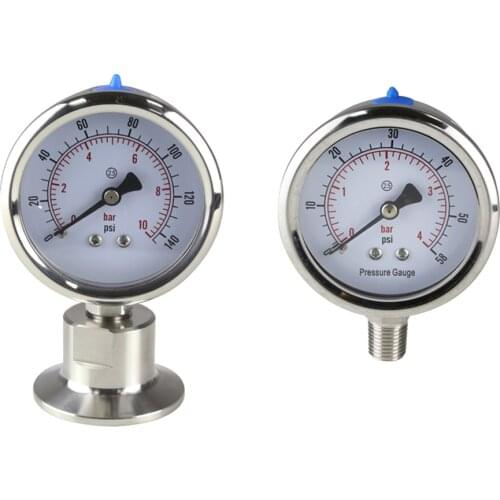 Radial and Rear Mounting Manometer 0-10Bar/psi Tri Clamp thread Diaphragm Pressure Gauge SS316 Diaphragm