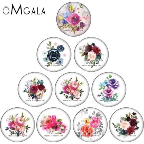 Retro Watercolor Rose Flowers Art Patterns 12mm/16mm/18mm/20mm/25mm Round photo glass cabochon demo flat back Making findings