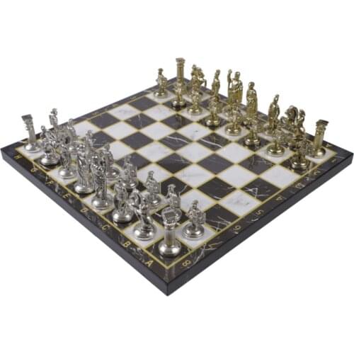 Luxury Metal Chess Set Chrome Plated Roman Army Gold Set Black Marble Pattern Board Elegant International Chess Game party