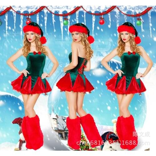 Christmas Costumes For Women Mini Skirt Christ Tress Bells Disguise Apparel Deguisement Sexy Stage Performance Clothing T1434