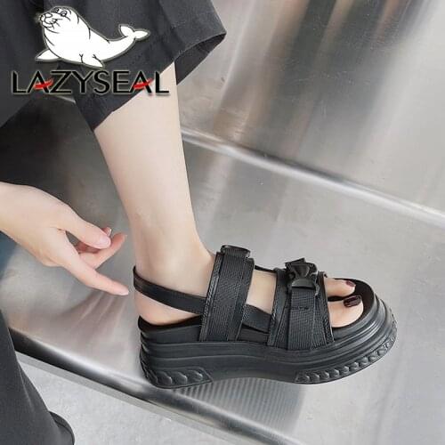 LazySeal Designers Fashion Rope Chunky Sole Women Height Increasing Platform Sandals Black Sandal Sports 8cm Wedge Summer Shoes