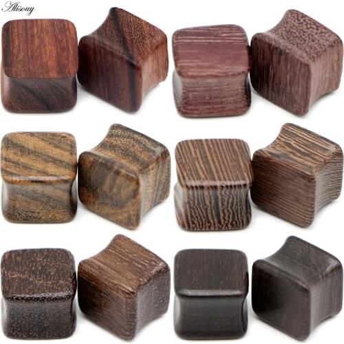 Alisouy 2pcs Square Wood Flesh Ear Plugs and Tunnels Expanders Gauges Earrings High Quality Body Piercing Jewelry 8mm-25mm