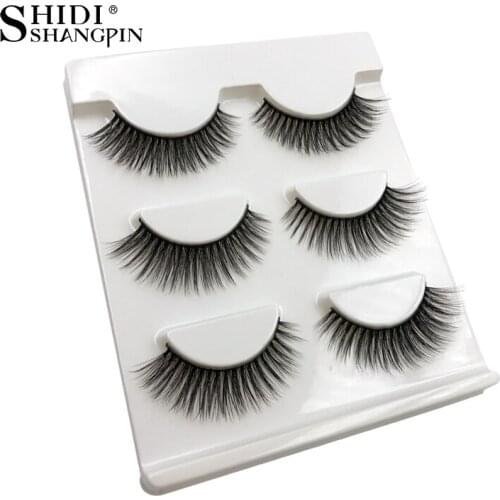 SHIDISHANGPIN 3 Pairs Mink Eyelashes Soft Natural Long Cross Faux Mink Lashes Makeup Faux Eyelashes Extension Lashes Cilios