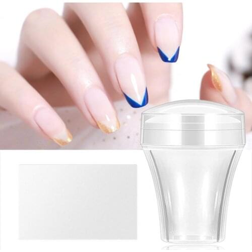 Nail Stamper Scraper Lids Design French Manicure Transparent Crystal Silicone Seal Nail Stamping Templates DIY