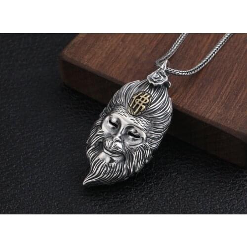 Solid 925 Sterling Silver thai Monkey King Buddha men power pendant Charm jewelry A4719