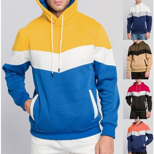 Men Women Long Sleeve Color Block Pockets Hoodie Thick Sport Hooded Sweatshirt