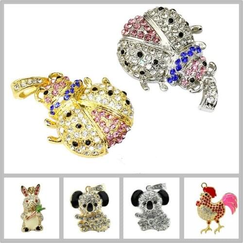 Diamond Animal Koala Elephant USB Flash Drive 4GB 8GB 16GB 32GB USB2.0 Pen Drive Ladybug Crystal Beetle Pendrive Memory Stick
