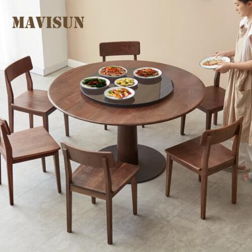 Solid wood table contracted and contemporary black walnut wheel round the Nordic household table, dining room table