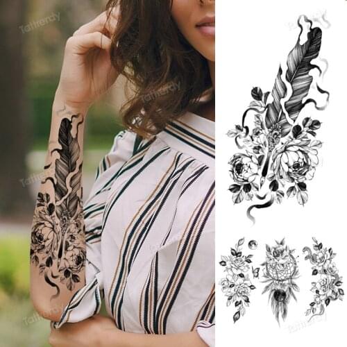 Temporary tattoo sticker flowers rose peony sunflower snake tiger dreamcatcher tattoo fake waterproof armband tattoo sleeve girl