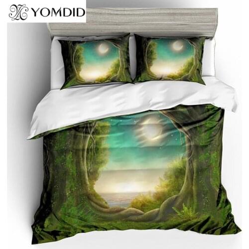 Green Forest Bedding Sets Tree Hole Pattern Duvet Cover Set For Home Bedroom Decorative Polyester Printed Quilt Cover Pillowcase