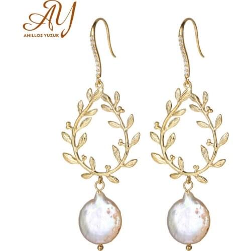 Anillos Yuzuk Luxury Natural Fresh Water Baroque Leaf Pearl Earrings For Women Plant Leaves Dangle Earrings Fine Jewelry