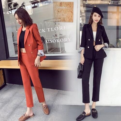 Set female 2018 autumn new temperament casual fashion solid color wild small suit jacket + nine pants elegant two-piece womens
