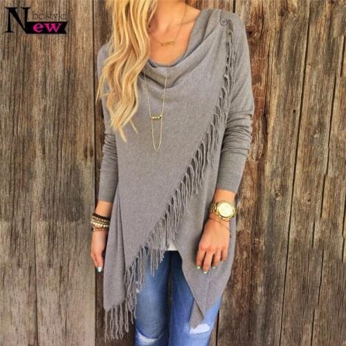 New Autumn Knitted Cardigans Tops Women Casual Loose Long Sleeve Irregular Hem Tassel Cardigan Cape Poncho Blouse Coat Outwear