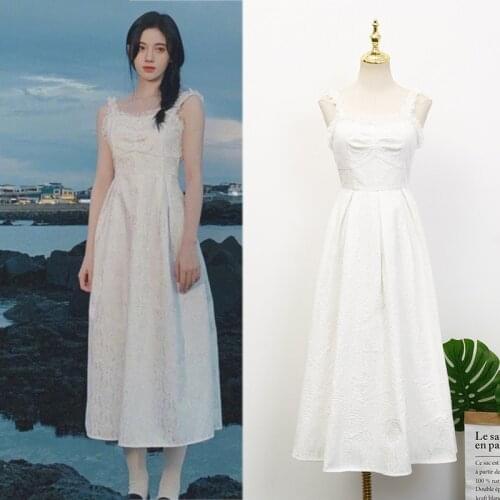 Kpop TWICE IU Seo Yea Ji Summer new Ladies white sleeveless lace sling Dress women Streetwear Party Sexy Wild waist long Dresses