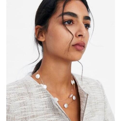 2020 nEW ZA Double Chain Pearl Necklace Women Jewelry Collares Necklace for Women Wedding Party Gifts Accessories Jewellery