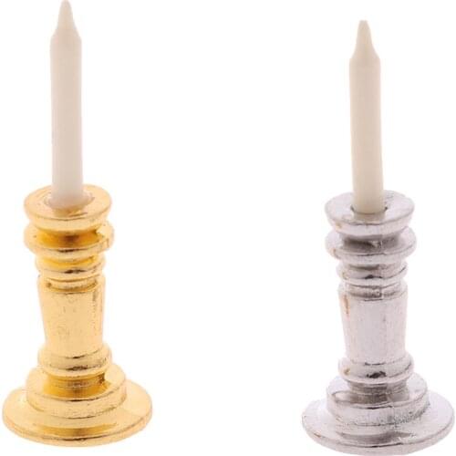 1pc Mini 1:12 Dollhouse Miniature Candle Vintage Golden Silver Metal Holder Stick Dollhouse Furniture Accessories 2CM