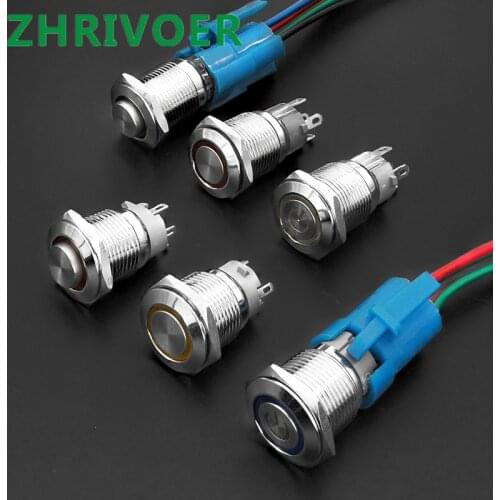 1pcs 16mm Metal Push Button Switch with LED Lamp Waterproof Car / Doorbell / Computer Power Button Switch Latching/Momentary