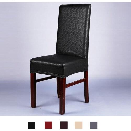 1pc Elastic PU Leather and Fabric Chair Cover Waterproof Wedding Slipcover