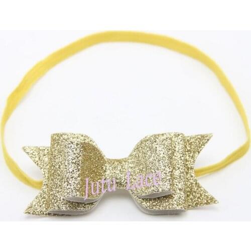 100pcs/lot sequin fabric bow headbands -cute hairband with shiny bowknot-9colors gold leaves bows