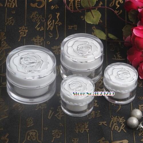 20g/20ml White rose Acrylic Jar, Empty Cream Jars Cosmetic Packaing Containers Pot With rose Lid Container 100pcs/lot