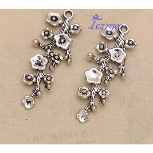 20pcs/lot--42x16mm, Flower Branch cham,Antique silver plated Branch charms,DIY supplies,Jewelry accessories