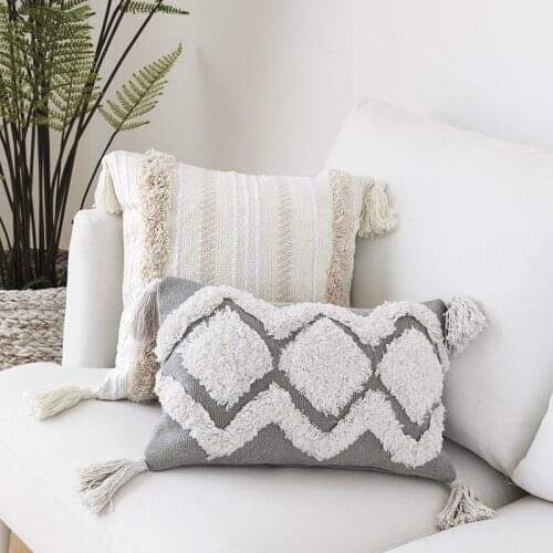 30x50cm cojines decorativos para sofa Morocco geometric black and white tufted tassel pillowcase christmas decorations for home