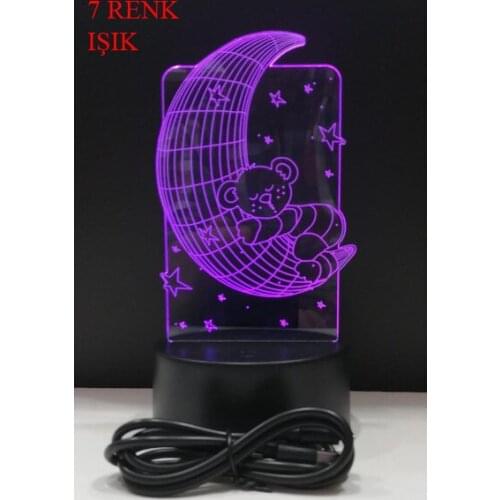 3D Light Night Light the moon and the Sleeping Bear Gift,love,family,friendship,celebration,fun,Joke, Cute ,Ships from Turkey