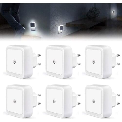 6PCS LED Night Light Sensor Daylight White Lamp Guiding Lights for Bedroom Bathroom Toilet Stairs Kitchen Hallway Kids