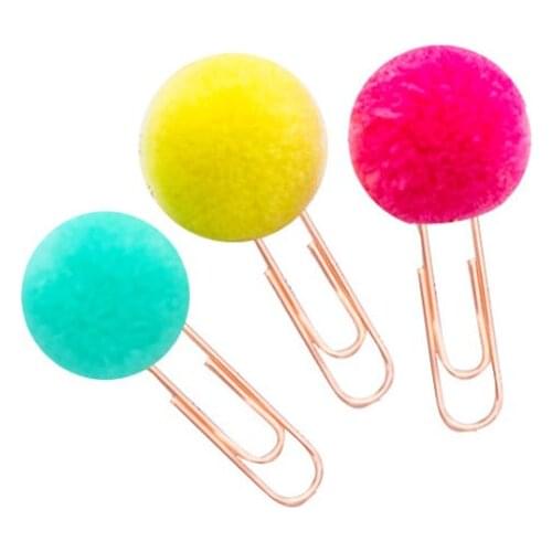 60pcs Colorful Hairball Metal Paper Clip DIY Modelling Plush Ball Metal Paper Clip Bookmark Stationery Escolar Papelaria