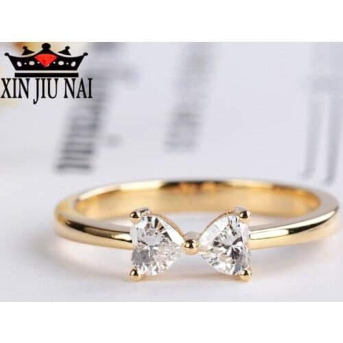 925 silver 14K gold elegant noble bow ring shiny AAA zircon rhinestone inlay party birthday ladies diamond rings for women