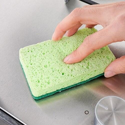 ABSF 8 Pcs Wood Pulp Cotton Scouring Pad Dishwashing Sponge Pad Household Kitchen Absorbing Water Non-Stick Oil Dish Towel