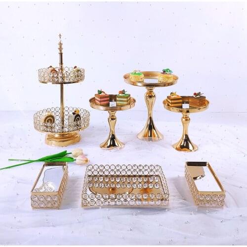 1pcs Acryl Mirror Metal Cake Stand Set Round Wedding Birthday Party Dessert Gold Cupcake Pedestal Display Plate Home Decor