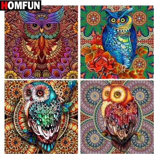 HOMFUN Full Square/Round Drill 5D DIY Diamond Painting "Owl Mandala flower" 3D Embroidery Cross Stitch 5D Home Decor Gift