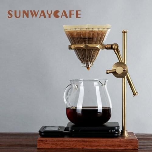 Aluminum Coffee Filter Holder Wood Base Adjustable Coffee Filter Brewing Stand Coffee Dripper Stand Holder Rack Cafe Accessory