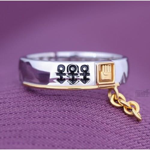 Anime JoJos Bizarre Adventure Kujo Jotaro 925 Sterling Silver Ring Jewelry Fashion Adjustable Finger Rings Cosplay Xmas Gift