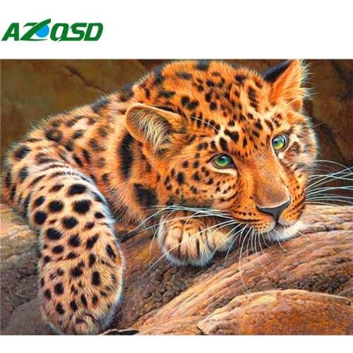 AZQSD Diamond Painting 5d Leopard Cross Stitch Rhinestones Diamond Embroidery Animal Needlework Gift Handicrafts Home Decor