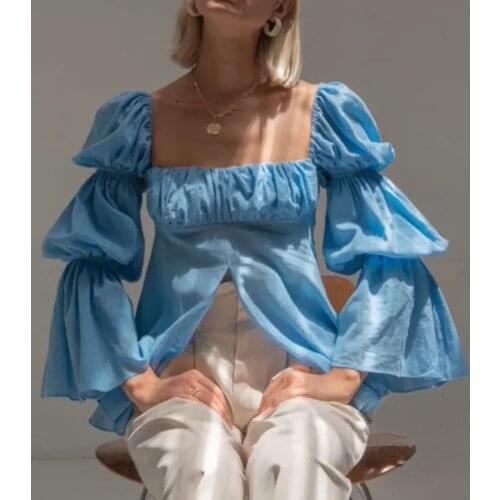 Korean Fashion Streetwear 2021 Spring Autumn Elegant Draped Long Sleeve Blouses Womens Runway Designers Tops Mujer