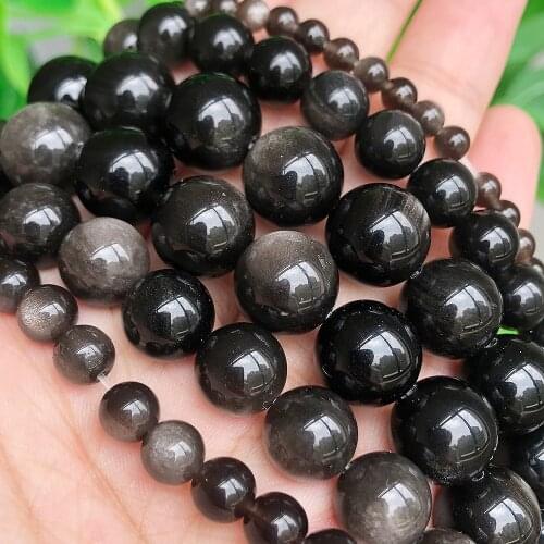 Natural Stone Smooth Silver Obsidian Beads Loose Spacer Beads For Jewelry Making Diy Bracelet Necklace 4mm/6mm/8mm/10mm 15