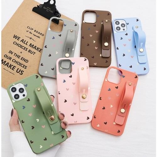 Candy Color Heart Wrist Strap Holder Case For iPhone XR Xs X 12 Mini 11 Pro Max 10 7 8 6 5 5S 6S Plus SE 2020 Silicone TPU Cover