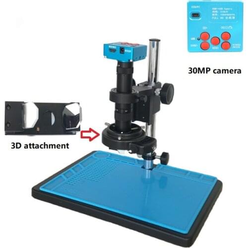 30MP 2K 1080P HDMI Digital USB Video Microscope Camera 3D 10X 180X 300X Zoom C-Mount lens Led lights soldering pcb repair mat