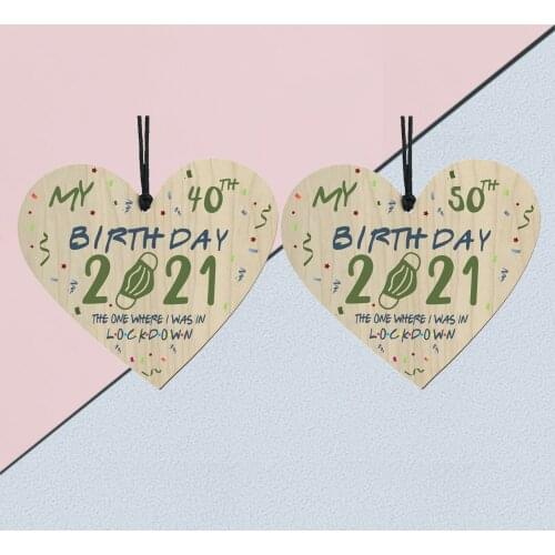 Wooden Happy 40th/50th Birthday Tag Hanging Pendant Gift Home Decoration