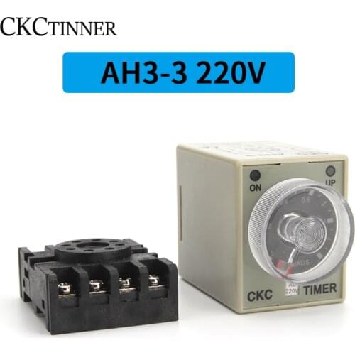 AH3-3 220V 50/60HZ 1S-60M Attached Bottom Seat Power On Delay Timer Time Switch Delay Timer Relay With 8pin PF083A Socket