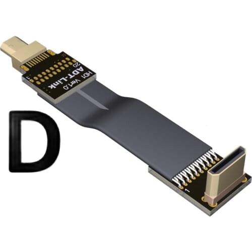 C-D Short Mini HDMI To Micro HDMI Plug Flat Cable Cord EMI Shield Right Angle HDMI C type to D type Cable 2.0 4K@50/60 2160p