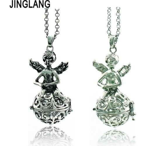 JINGLANG Fashion Angel Necklace Baby Chime Musical Ball 2 Color Fairy Charms Cage Pendant Necklace For Women Jewelry