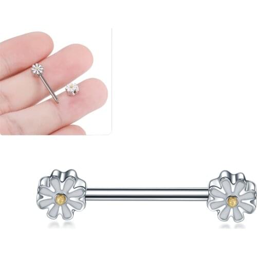 1PC Nipple Piercing Stainless Steel Daisy Flower Nipple Barbell Shield 14G Helix Piercing Sexy Nipple Bar Rings Body Jewelry
