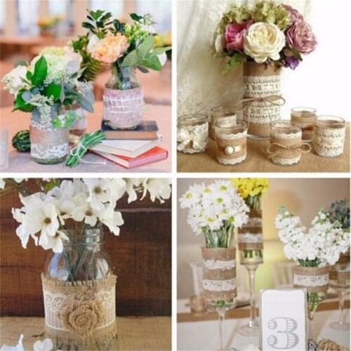 Natural Jute Burlap Hessian Ribbon 5cm 2m/roll with Cotton Lace DIY Fabric For Sewing Wedding Decoration Accessories AA8118