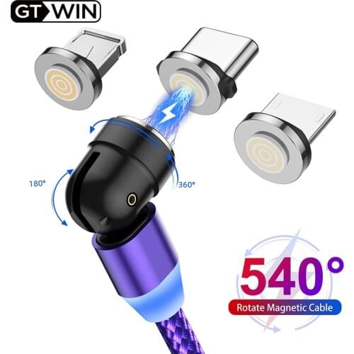 GTWIN 3A 540 Magnetic USB Cable For IPhone 12 Pro Max Mini Xiaomi Samsung Fast charging Magnetic Charger Micro USB Type C Cable