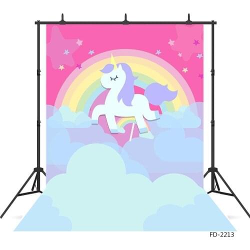 Cartoon Unicorn Rainbow Cloud Background For Baby Shower Child Birthday Party Portrait Photography Backdrop Photo Studio Props